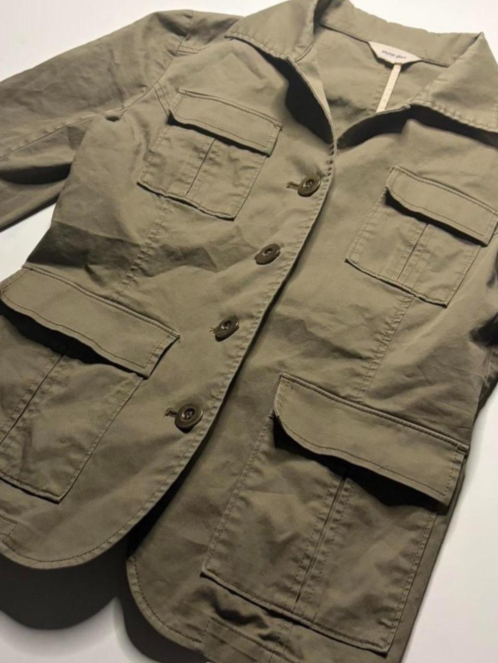Vintage Women's Khaki Military-Style Field Jacket with Patch Pockets